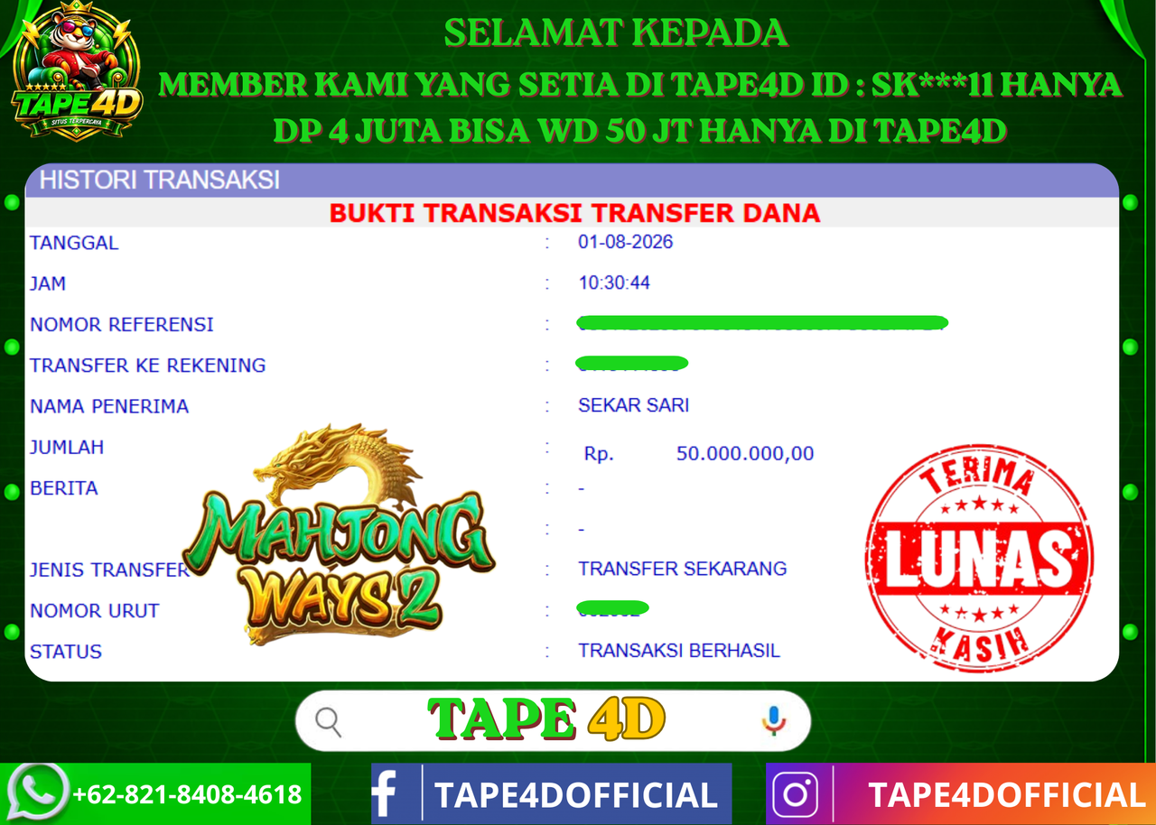 TAPE4D MAJONG WAYS 2 PG SOFT 50.000.000-LUNAS