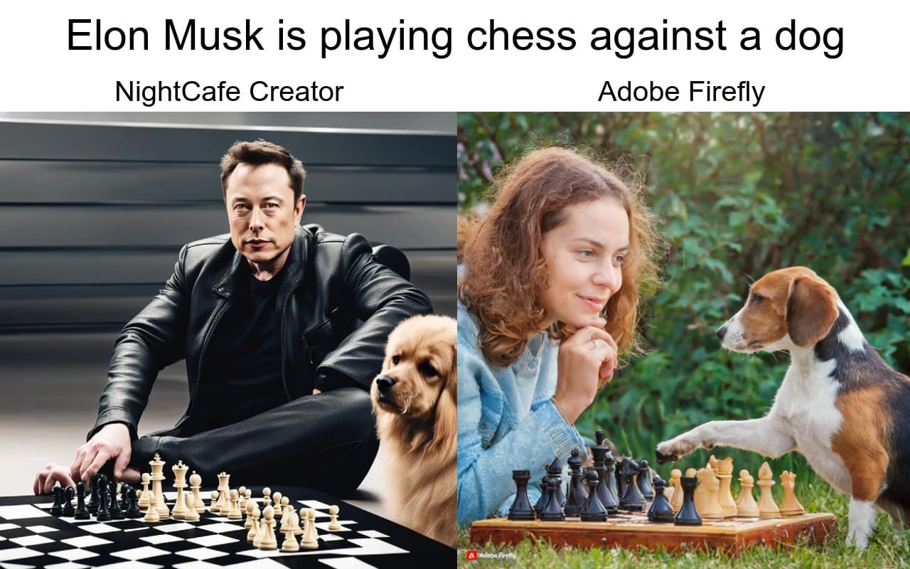 nighcafecreator-vs-adobefirefly-elonmusk-chess-dog