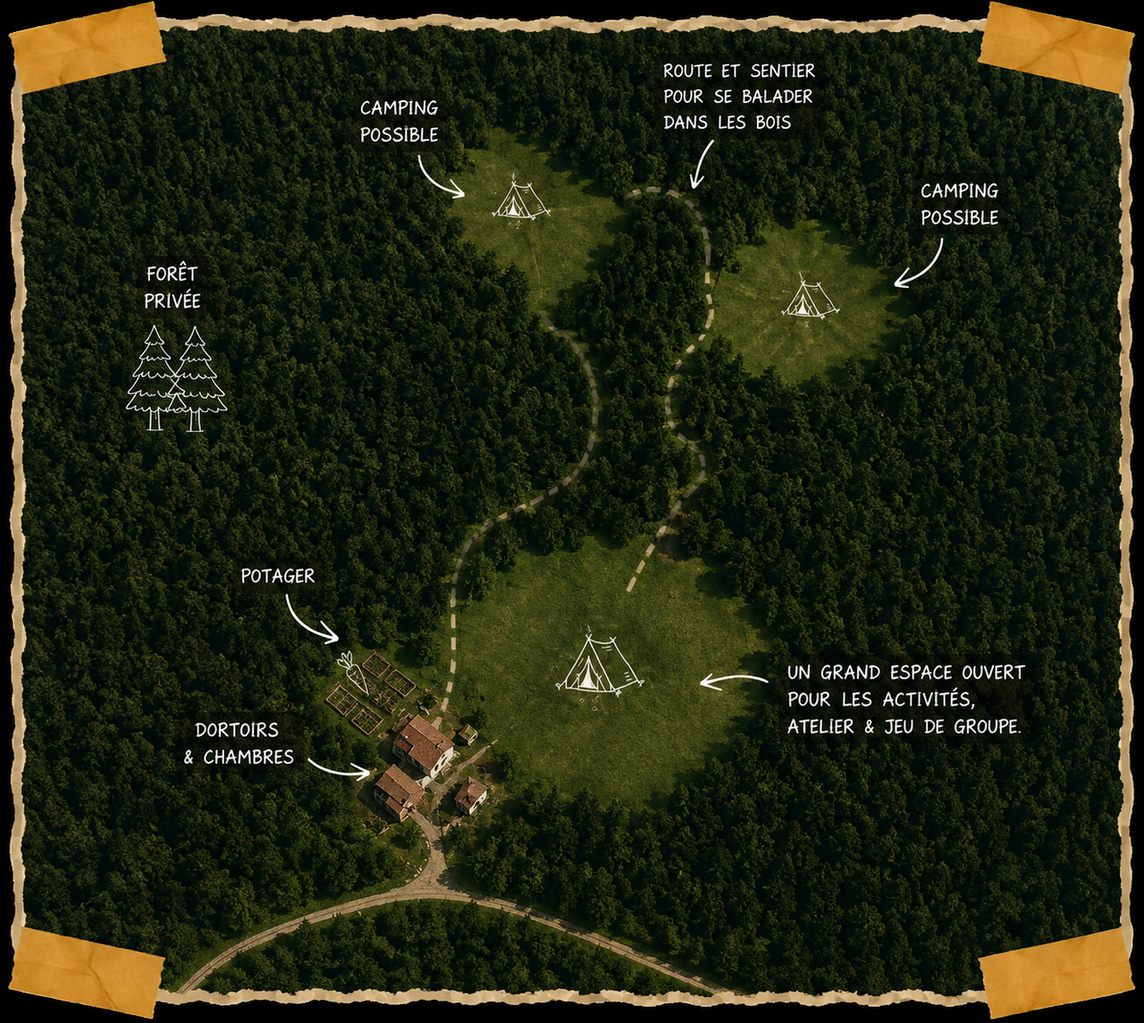 Plan illustré du domaine en forêt