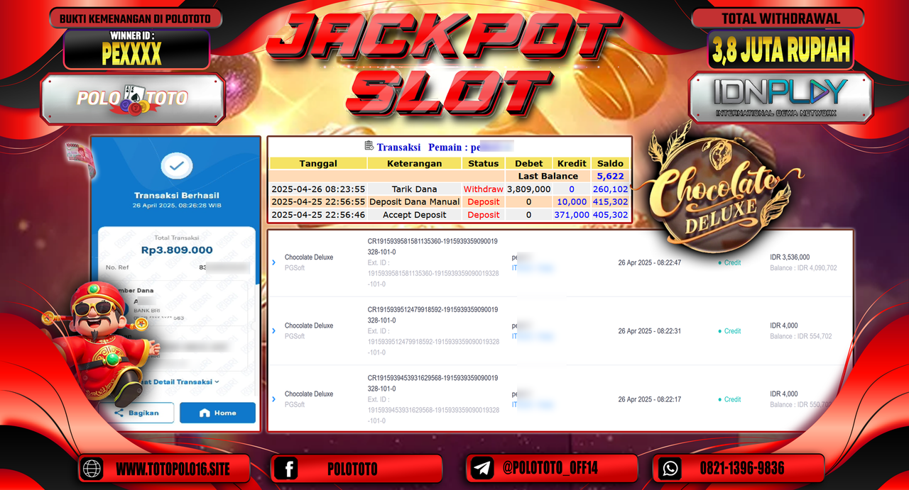 POLOTOTO JACKPOT SLOT CHOCOLATE DELUXE Rp.3.809.000,-