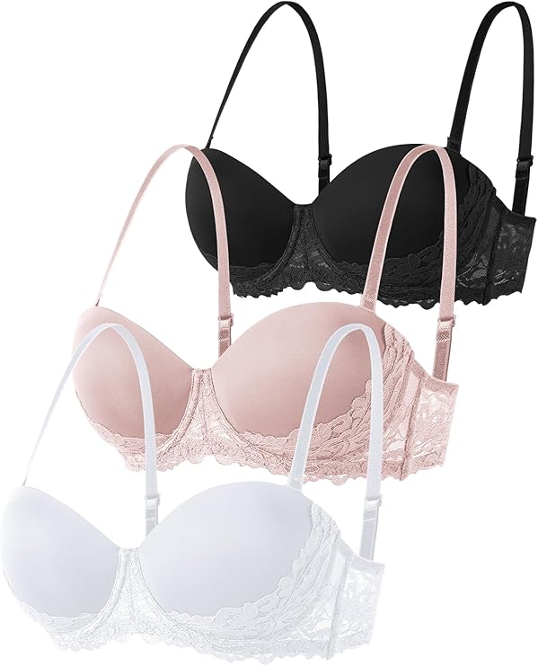 Hersunei 3-Pack Push-Up Underwire Bra Set