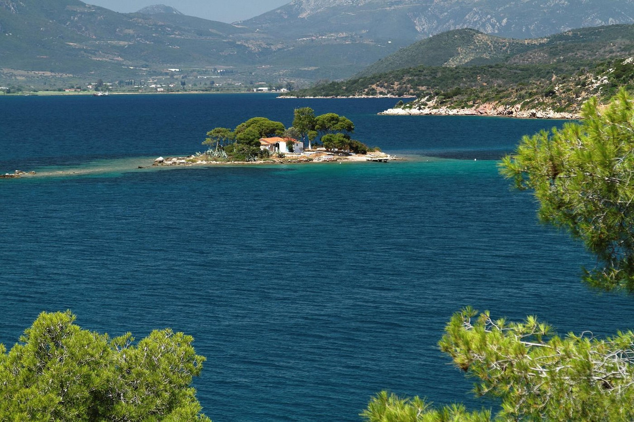 Whitewashed village above the Saronic Gulf in Greece