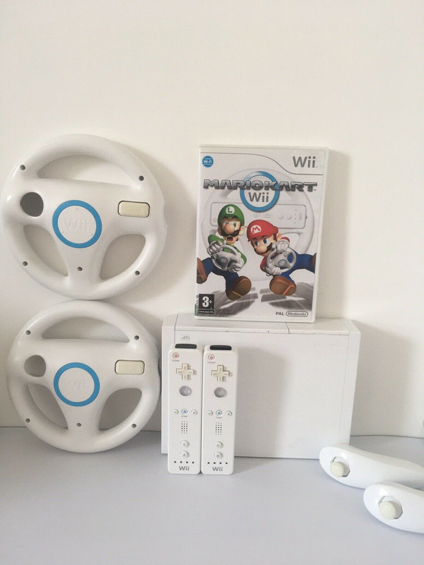 Nintendo Wii Console Mario Kart Starter Bundle 2 X Remote Nunchuck Wheel Ebay
