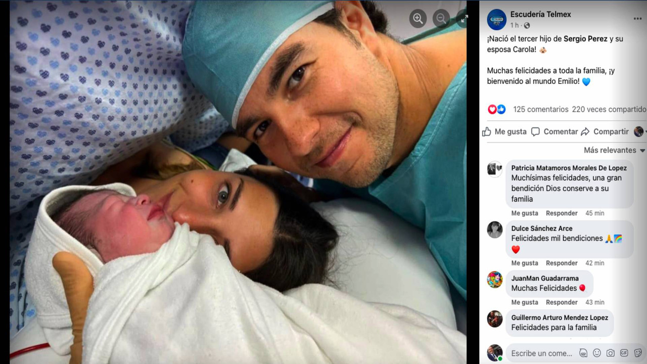 Checo Pérez y su esposa dan la bienvenida a su tercer hijo, Emilio