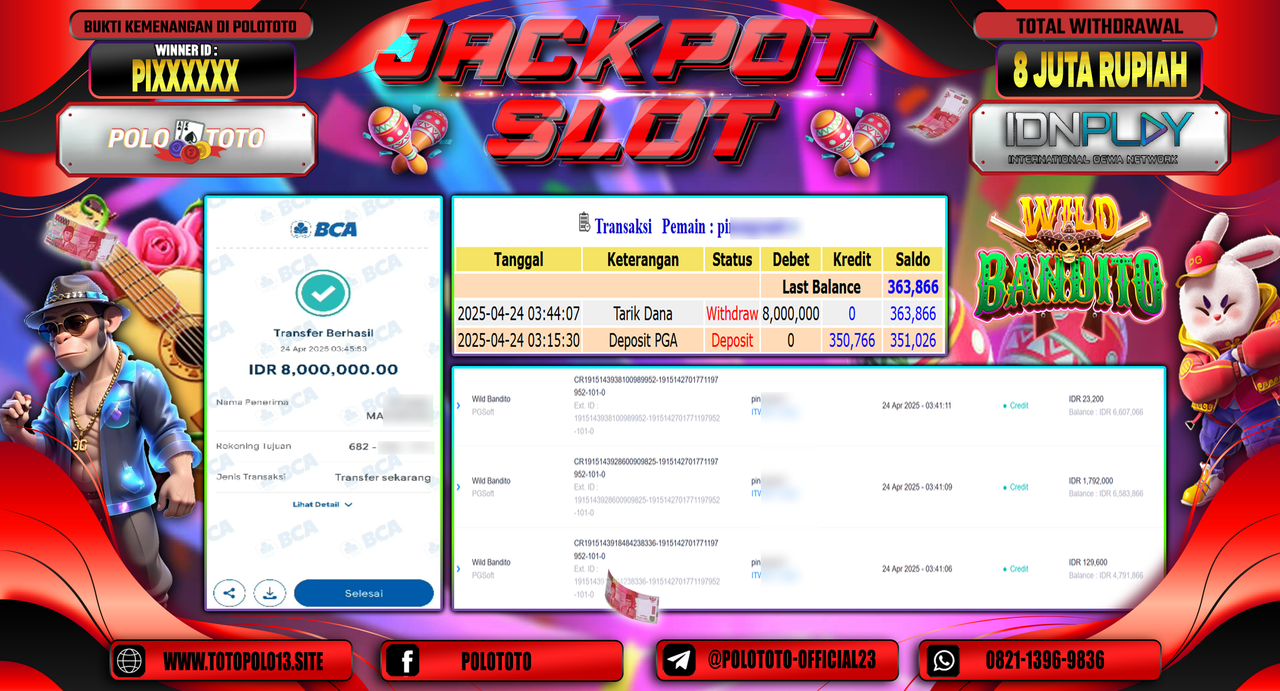 POLOTOTO JACKPOT SLOT WILD BANDITO Rp.8.000.000,-