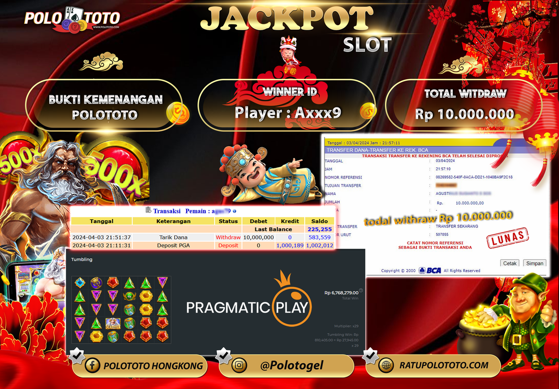 POLOTOTO JACKPOT SLOT GATES OF OLYMPUS Rp. 10.000.000,- LUNAS