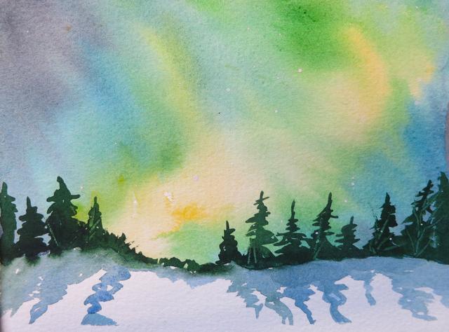 Northern lights in Watercolor - Learn to paint northern lights in 4 different ways