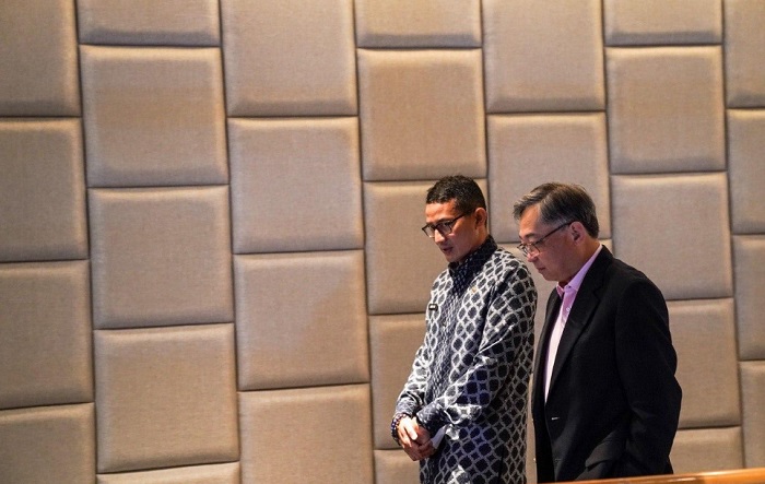Sandiaga Uno saat pertemuan Bilateral dengan Menteri Gan Kim Yong di Singapura pada Jumat (30/9/2022).