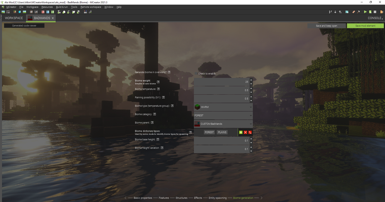 Alo Mod [C__Users_Albin_MCreatorWorkspaces_alo_mod] - BadMands (Biome) - MCreator 2021.3 2022-02-19 