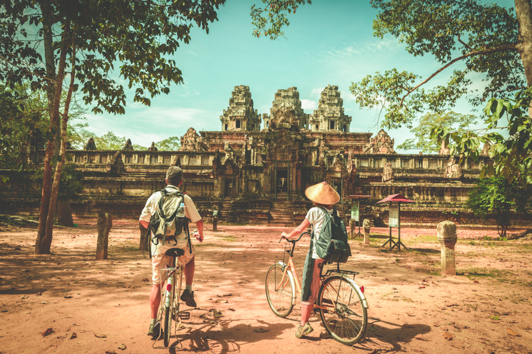 Kambodscha Radfahrer Tempel