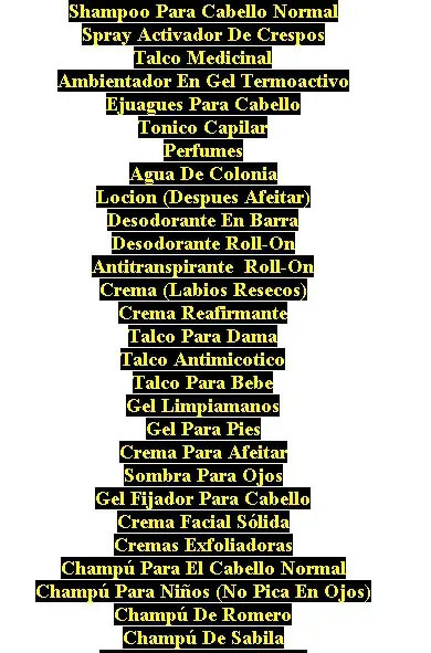 formulas industriales productos de aseo personal y detergentes