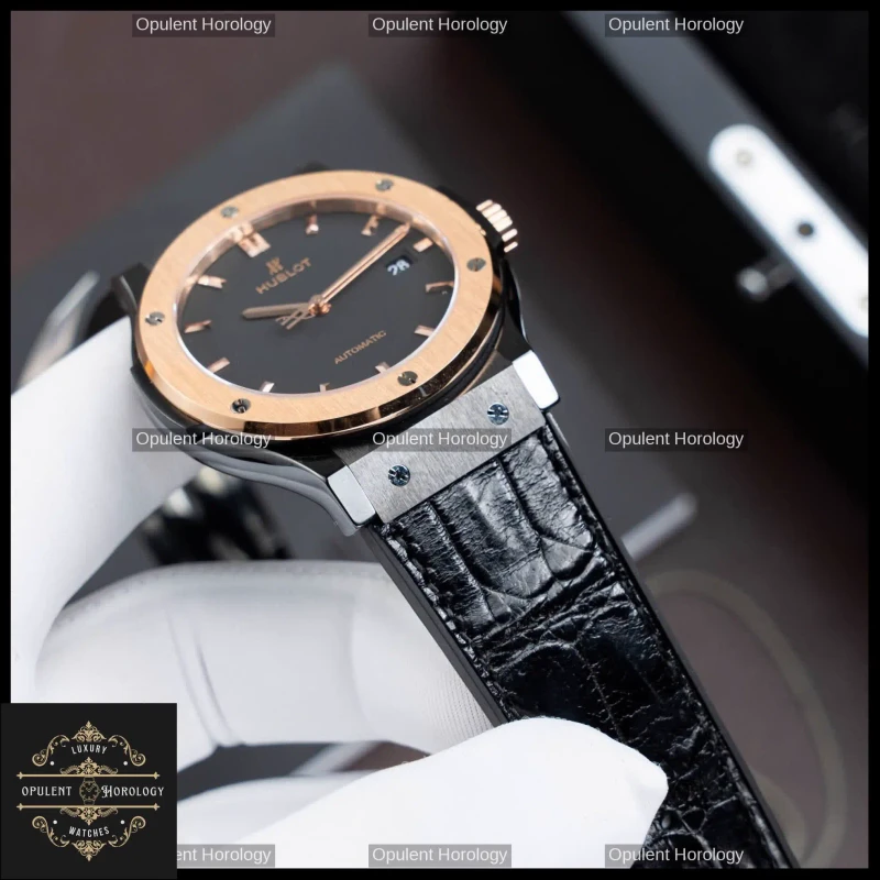 Hublot Classic Fusion Ceramic King Gold Automatic Watch 42mm Leather Rubber Strap