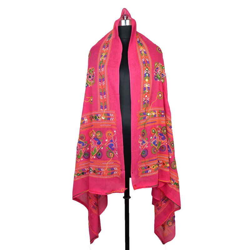 Women's Cotton Dupatta Wrap Stole Mirror Work Embroidery Ethinic Scarves Chunni - Picture 64 of 103