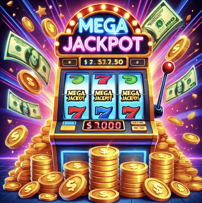 Ilustracin de una mquina tragamonedas ganando el mega jackpot
