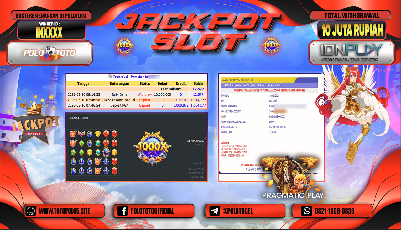 POLOTOTO JACKPOT SLOT STARLIGHT PRINCESS 1000 Rp.10.000.000,-
