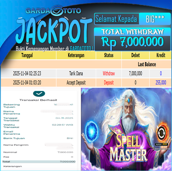 JACKPOT DI PERMAINAN Spellmaster  WD Rp 7,000,000,- DIBAYAR LUNAS GARDATOTO MANTAP !