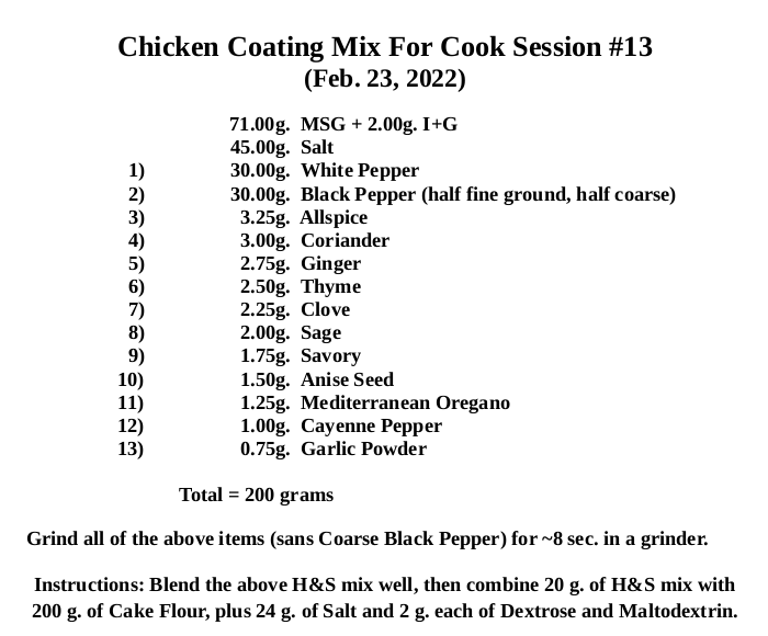 Chicken Coating Mix For Cook Session #13