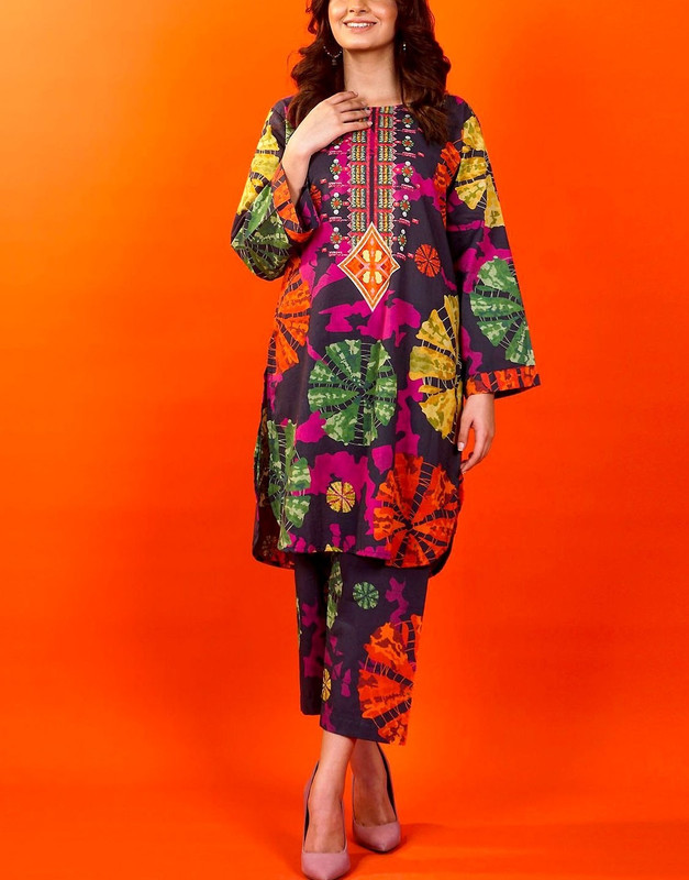 All-Over Print Swiss Lawn Dress with Printed Silk Dupatta