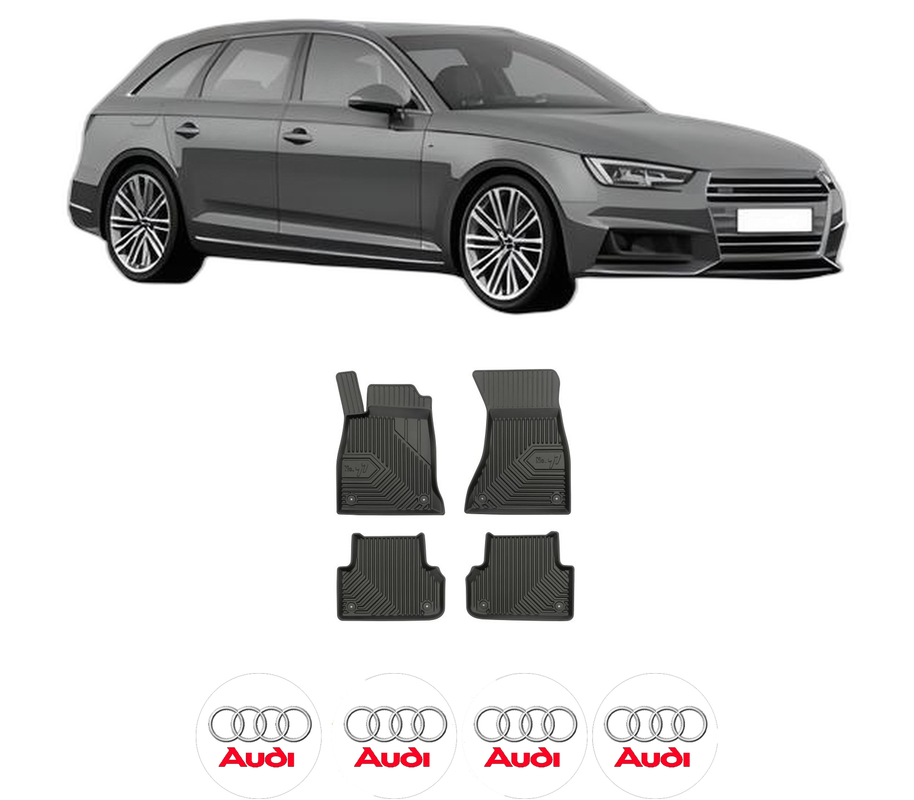 Set covorase presuri AUDI A4 B9 Avant (8W5, 8WD) din 2015-2024, auto, din cauciuc thermoplastic, 4 Stickere auto cu AUDI