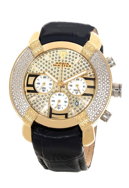 Aqua Master Men's Gold-tone Bezel Black Alligator Band Leather
