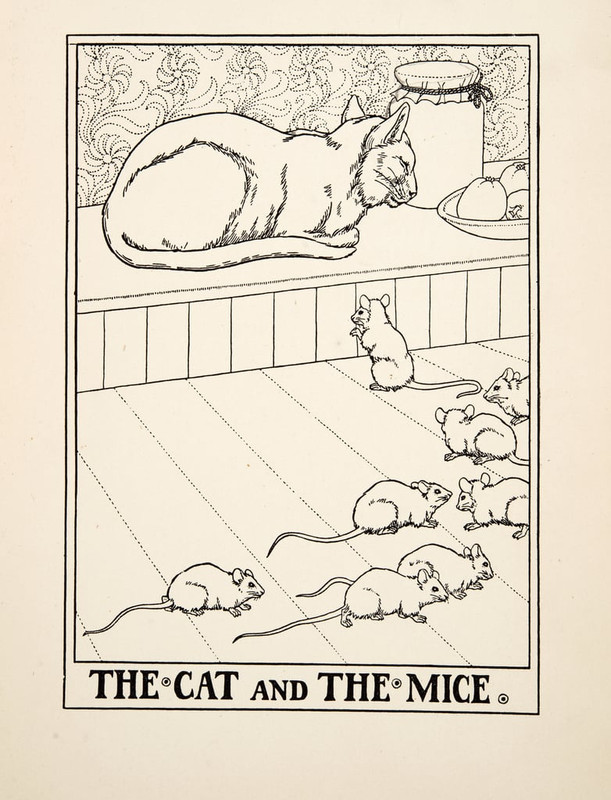 Percy-J-Billingshurst-The-Cat-and-the-Mice-from-A-Hundred-Fables-of-Aesop-pub1903-engraving-M
