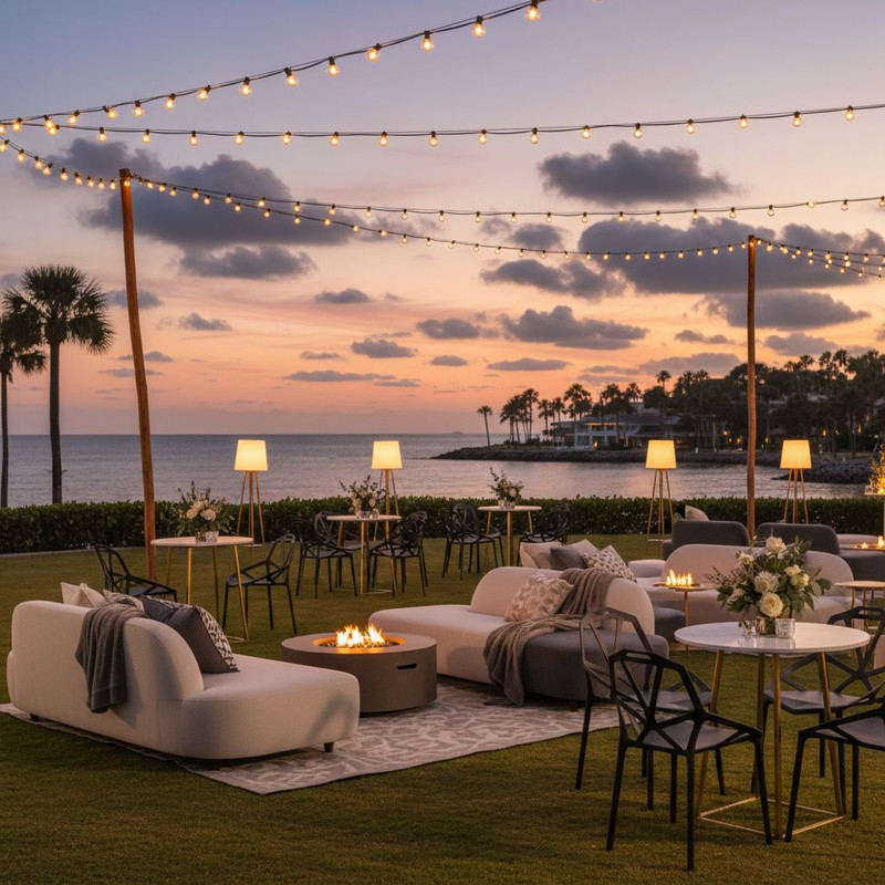 Разнообразные виды мебели для мероприятий, от элегантных стульев для банкета до уютных диванов в лаунж-зоне.