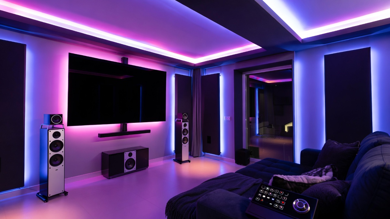 Automated home theater systems with dynamic lighting and controls