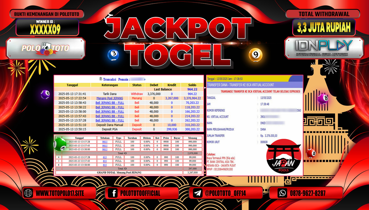 POLOTOTO JACKPOT TOGEL JAPAN POOLS Rp.3.376.000,-