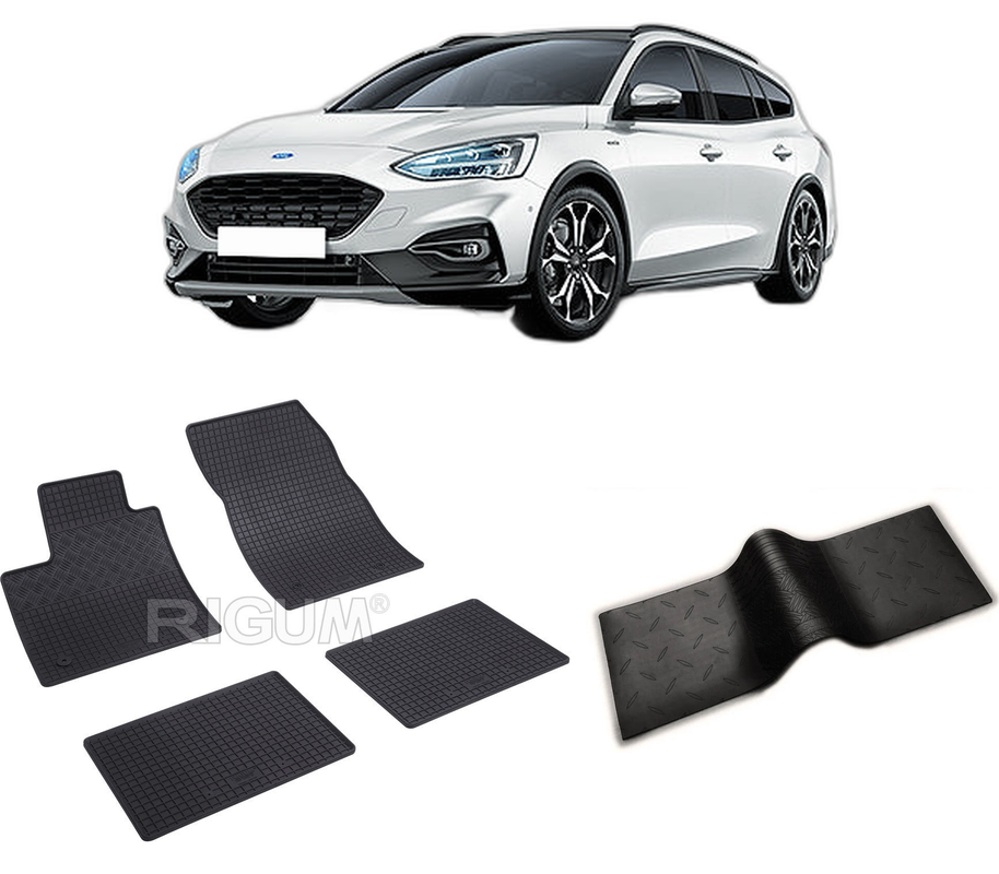 Set covorase auto FORD FOCUS IV ACTIVE din 09.2018-PREZENT, cu covoras tunel median, CAROSERIE SUV, Presuri cauciuc 100%, compatibil cu autoturismul FORD FOCUS IV ACTIVE, Rigum