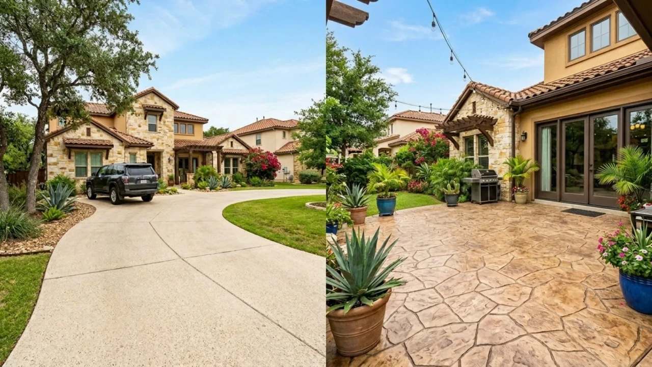 Portfolio of completed concrete driveway and stamped patio projects in San Antonio neighborhoods