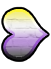 A sideways heart resembling the nonbinary pride flag pointing right.