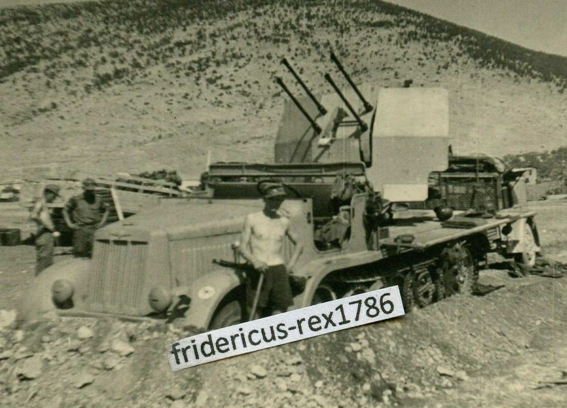 Foto WH Gebigs Div. Panzer Jäg. Abt. Halbkette Sd Kfz 2 cm Flak 38 Vierling