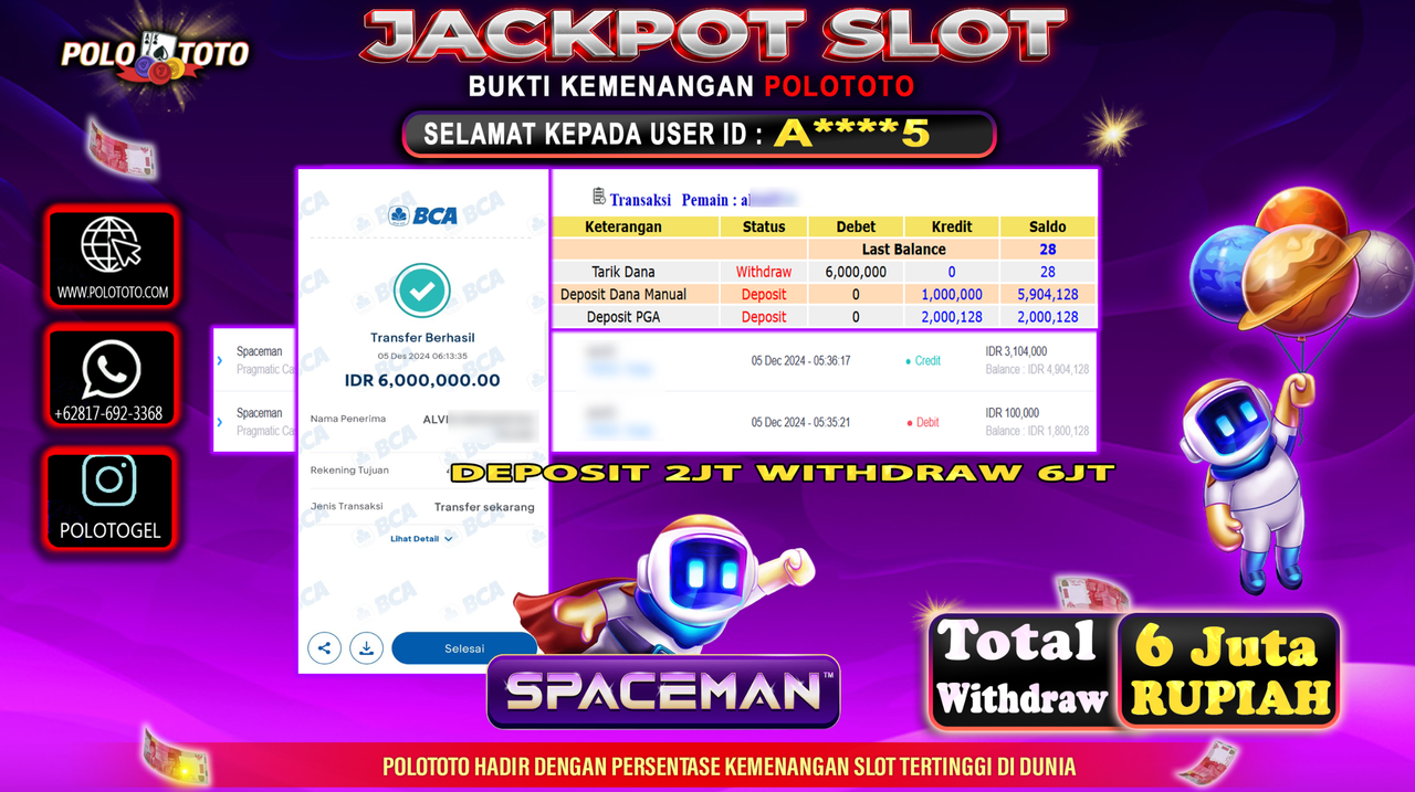 POLOTOTO JACKPOT SLOT SPACEMAN Rp.6,000.000,-