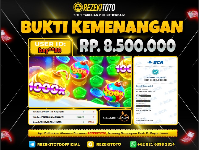 BUKTI KEMENANGAN 6 AGUSTUS 2025  SWEET BONANZA 1000 8 JUTA 