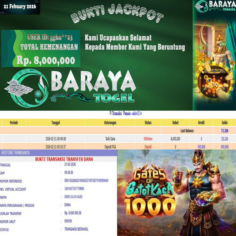 Rp. 8.000.000.- WD LUNAS DI BARAYATOGEL