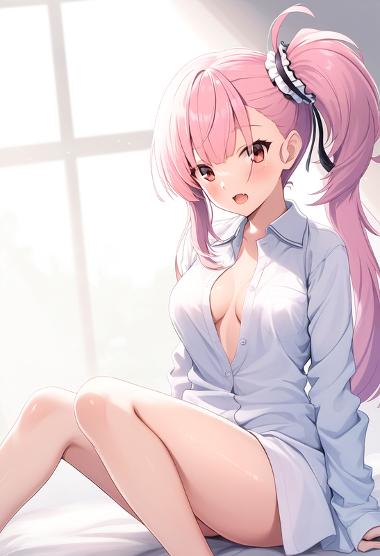 1girl, tsubakuro yume, Toji no Miko, pink hair, red eyes, fangs, side ponytail,  s-3127958563