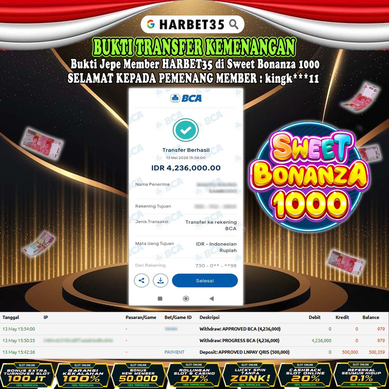 HARBET35 JEPE! Di Sweet Bonanza 1000 Rp 4.236.000,- LUNAS!