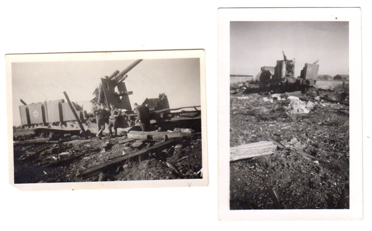 Eisenbahn Flak Zug 2 original Fotos II.Weltkrieg zerstört bei Gomel Russland