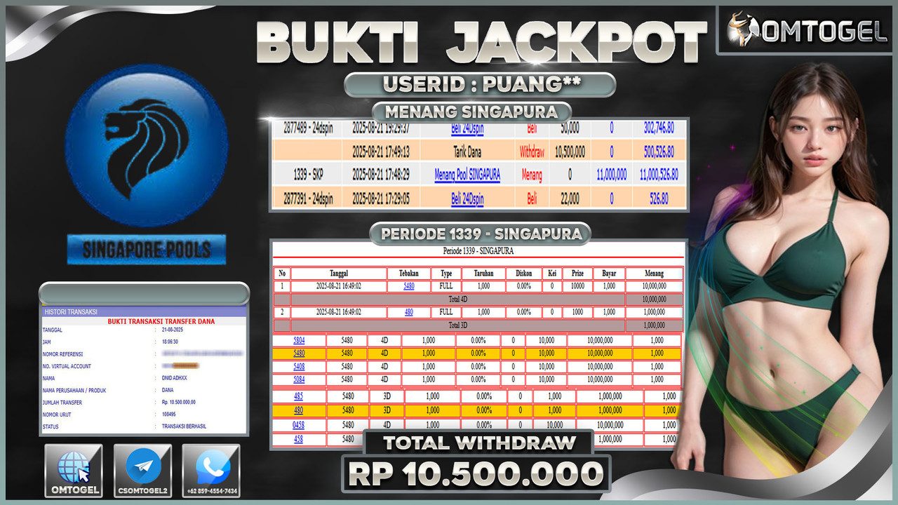 OMTOGEL JACKPOT SINGAPURA 4D 3D 10 JUTA DI BAYAR LUNAS ,-
