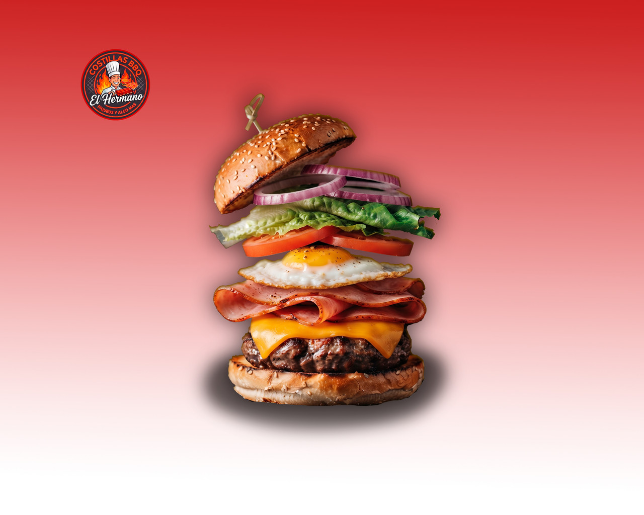 Hamburguesa (Huevo - Carne - Queso Cheddar - Jamón - Vegetales)