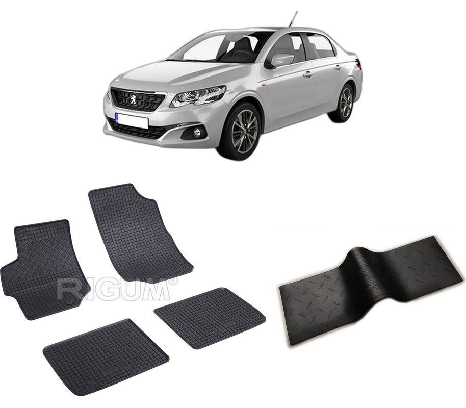 Set covorase auto PEUGEOT 301 din 02.2013-PREZENT, cu covoras tunel median, CAROSERIE SEDAN, Presuri cauciuc 100%, compatibil cu autoturismul PEUGEOT 301, Rigum