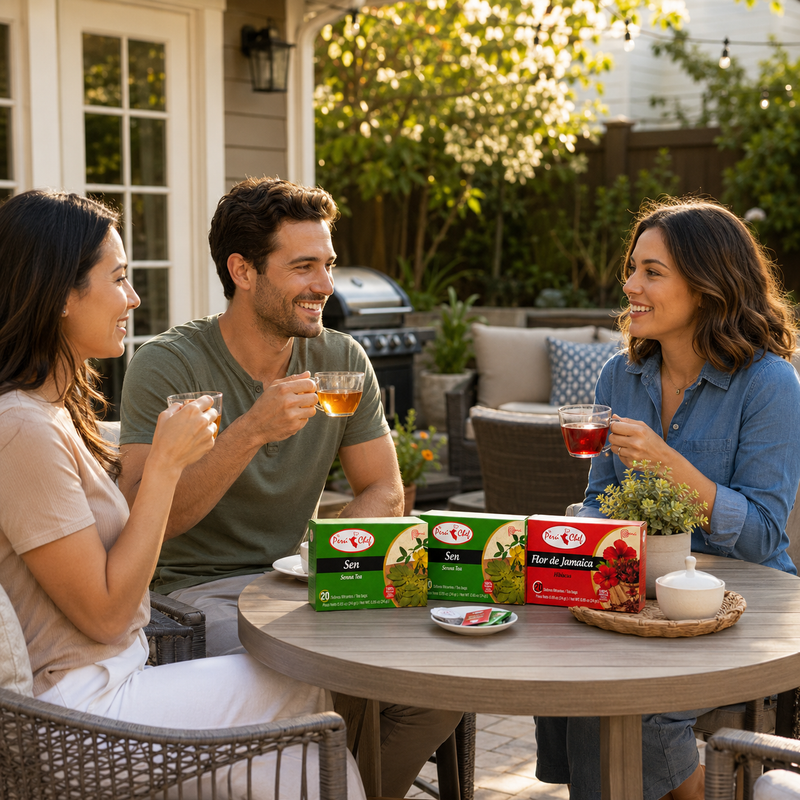 Friends enjoying herbal tea outdoors