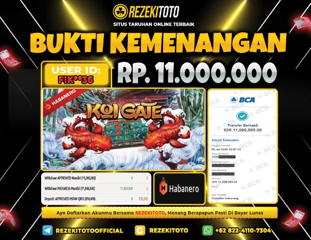 BUKTI KEMENANGAN 05 JULI 2025 KOI GATE 11 JUTA 