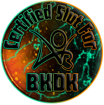 circular badge with the words 'Certified slut for BKDK’ with an AO3 logo