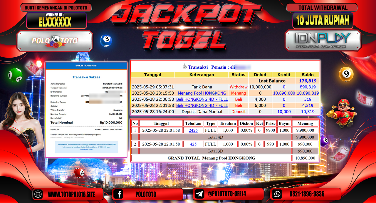 POLOTOTO JACKPOT TOGEL HONGKONG LOTTO Rp.10.000.000,-