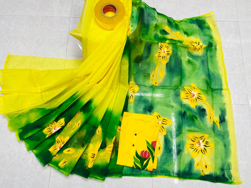 Hand Print Sharee Panjabi Couple Set