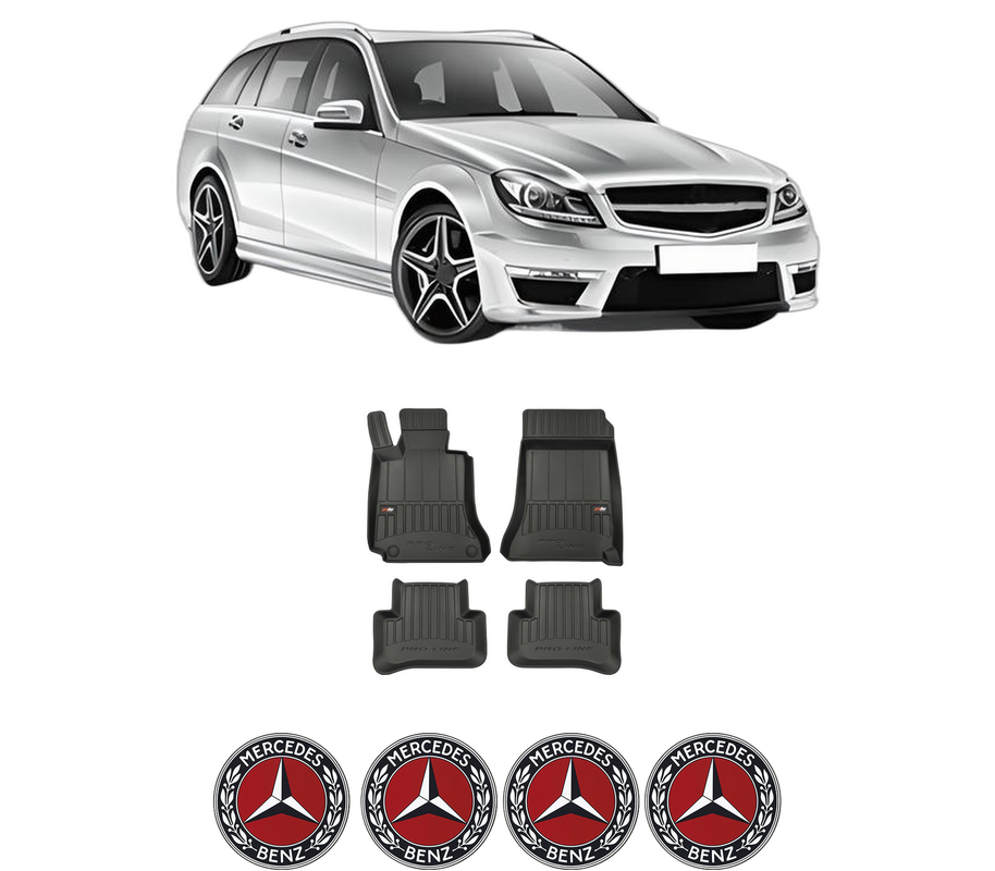 Set covorase presuri MERCEDES-BENZ C-CLASS T-Model (S204) din 2007-2014, auto, din cauciuc thermoplastic, 4 Stickere auto cu MERCEDES-BENZ