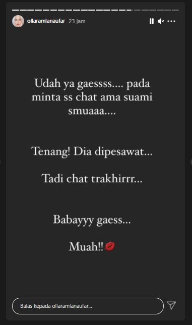Olla Ramlan beberkan isi chat terakhir dengan sang suami