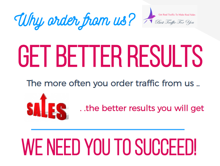 THE MORE OFTEN YOU ORDER TRAFFIC FROM US - THE BETTER RESULTS YOU WILL GET - BESTTRAFFICFORYOU.COM