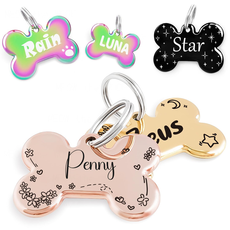 Name Pattern Art Stainless Steel Deep Engraved Pet ID Tag